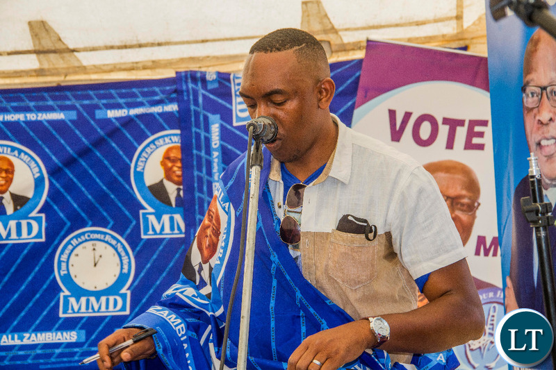 MMD National Youth Chairperson Mr. Joshua Mulenga addressing the event