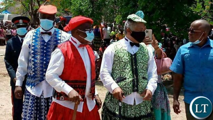 North Western Province Minister Richard Kapita, Western Province Minister Nathaniel Mubukwanu, Justice Minister Given Lubinda, Morris Litula District Commissioner for Limulunga District and Attorney General, Likando Kalaluka at Limulunga Royal Village.