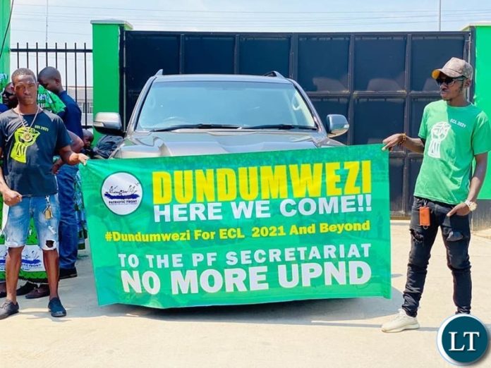 Dundumwezi district of Southern Province's solidarity Banners at display at PF Headquarters in Lusaka