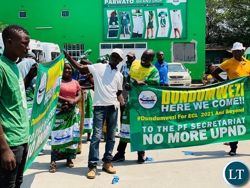 Dundumwezi district of Southern Province's solidarity Banners at display at PF Headquarters in Lusaka