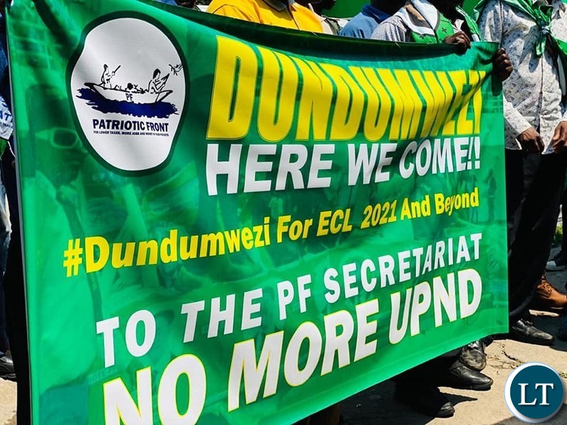 Dundumwezi district of Southern Province's solidarity Banners at display at PF Headquarters in Lusaka