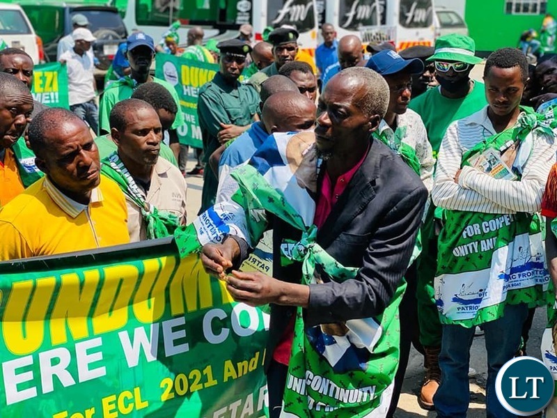 Village Headman from Dundumwezi District in Southern Province led by PF National Mobilisation Committee member Mr Bizwell Mutale when they paid a courtesy call on the ruling party Secretary General at his Office