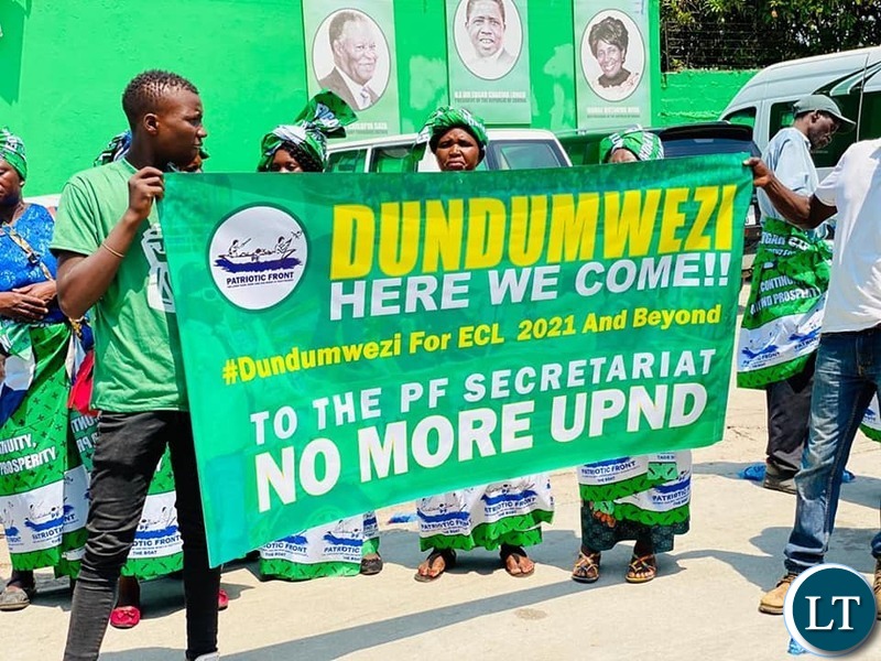 Dundumwezi district of Southern Province's solidarity Banners at display at PF Headquarters in Lusaka