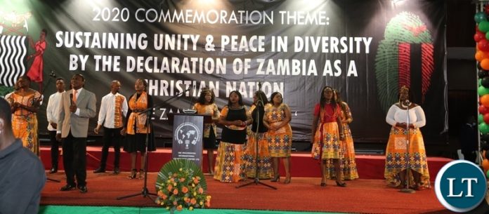 Worship Connection Choir singing at the commemoration of the declaration of Zambia as a Christian Nation at mulungushi international conference centre yesterday. Tuesday, December 29, 2020. Picture by ROYD SIBAJENE/ZANIS