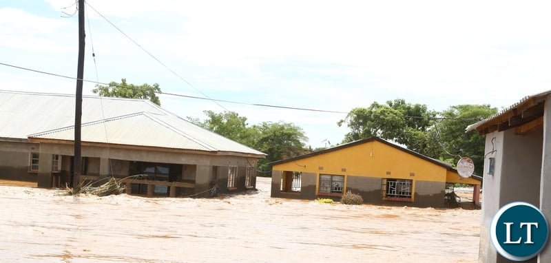 Submerged houses after the Kandesha dam burst it banks causing the flash floods yesterday. Sunday, December 27, 2020. Picture by ROYD SIBAJENE/ZANIS