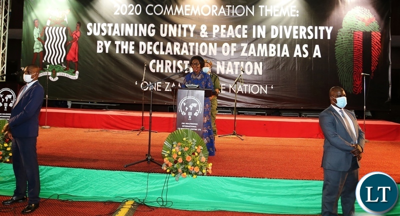 Vice President Inonge Wina officiating at the commemoration of the declaration of Zambia as a Christian Nation at mulungushi international conference centre yesterday. Tuesday, December 29, 2020. Picture by ROYD SIBAJENE/ZANIS 