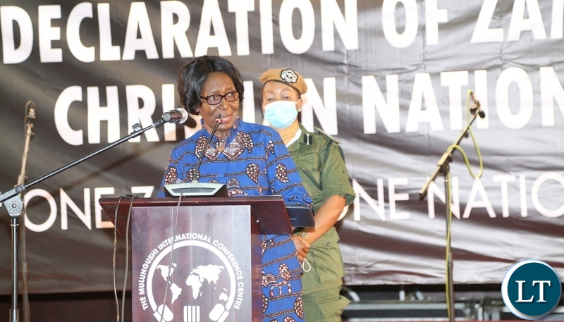 Vice President Inonge Wina officiating at the commemoration of the declaration of Zambia as a Christian Nation at mulungushi international conference centre yesterday. Tuesday, December 29, 2020. Picture by ROYD SIBAJENE/ZANIS 