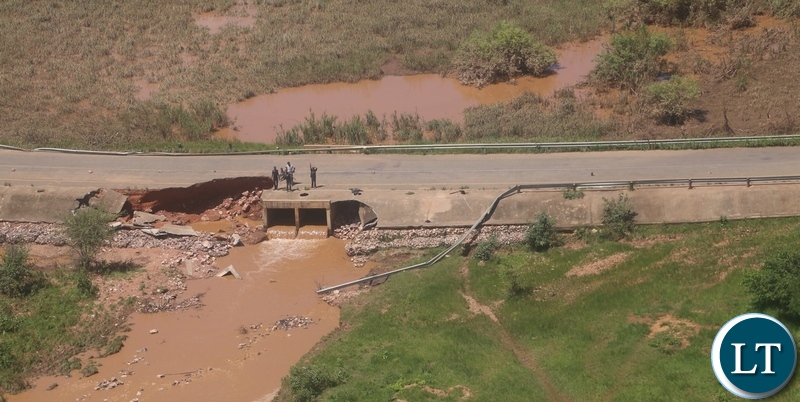 45% washed aways mambwa bridge along landless corner road in Mumbwa District after the Kandesha dam burst it banks creating flash floods yesterday. Sunday, December 27, 2020. Picture by ROYD SIBAJENE/ZANIS