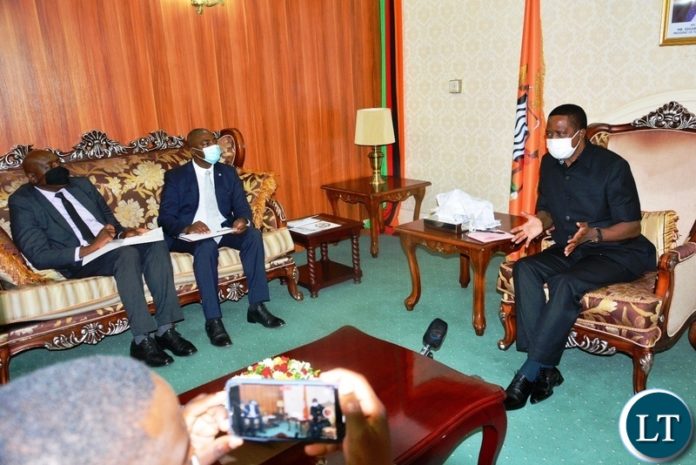 President Edgar lungu speaking when Zambia chambers of commerce and industry chairperson Chabuka kabwesha with his vice Pinalo Chifwanakeni and other ZACCI member paid a courtesy call on him at State House President Edgar lungu speaking when Zambia chambers of commerce and industry chairperson Chabuka kabwesha with his vice Pinalo Chifwanakeni and other ZACCI member paid a courtesy call on him at State House