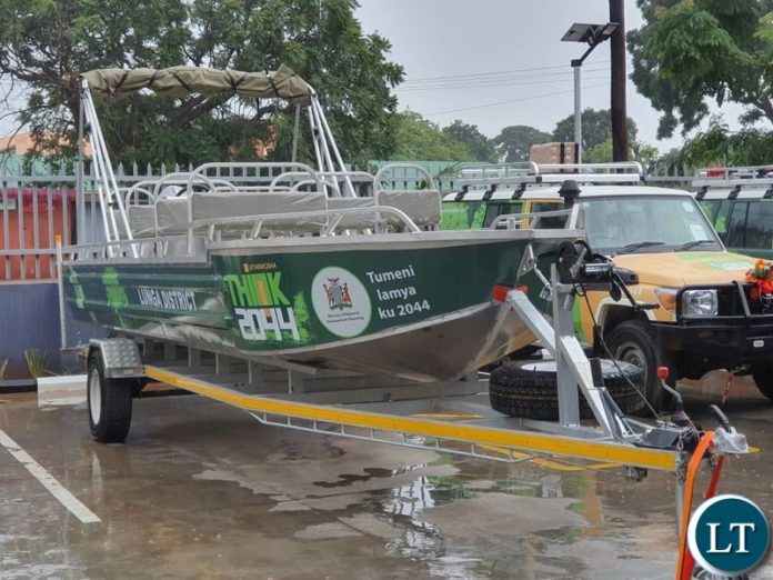 Minister Chiteme handing over 20 vehicles, speed boat to Luapula, Muchinga, Northern Provinces for climate change Project