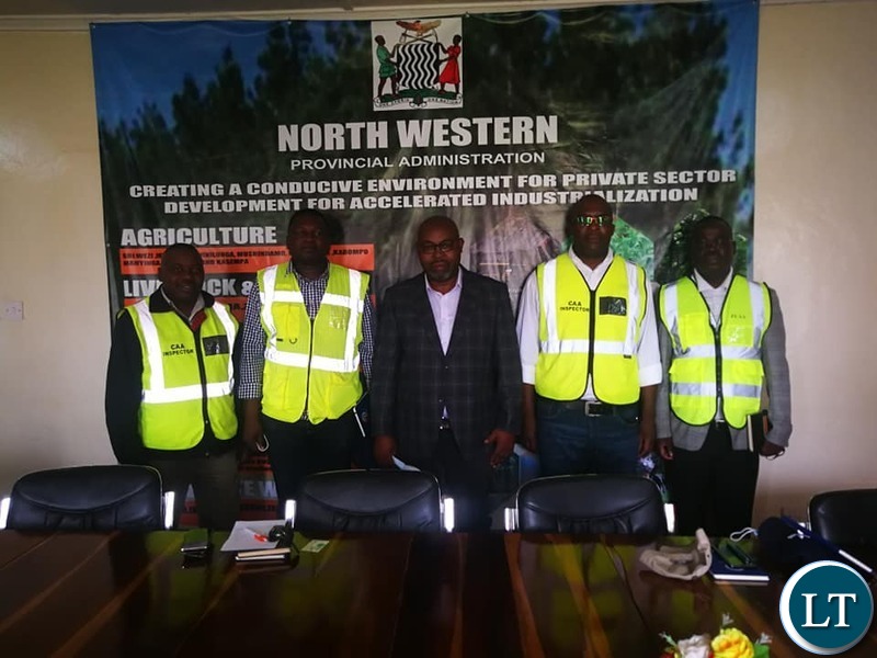 North-Western Province Deputy Permanent Secretary, Emmanuel Chihili meeting CAA officials led by The Acting Board Chairperson, Mr. Patrick Nswana