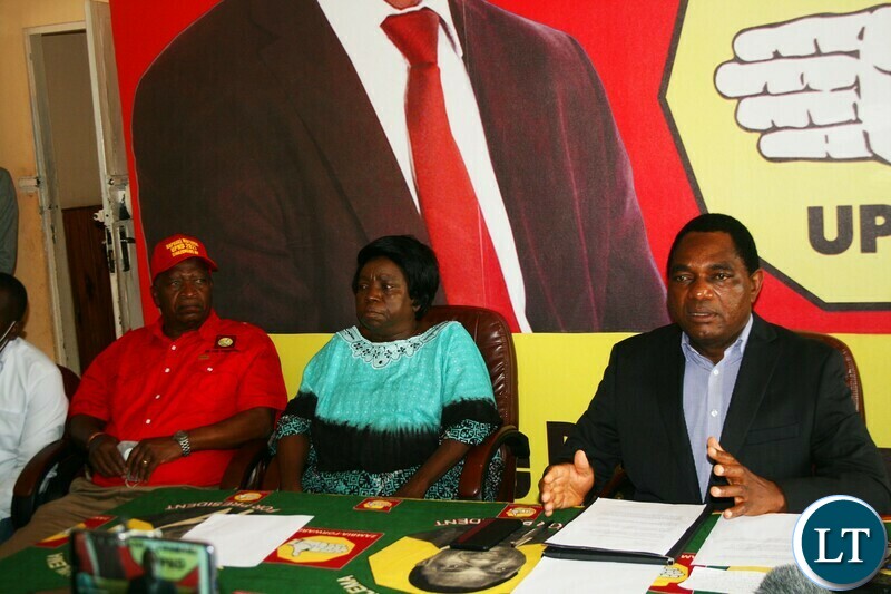 UPND President Hakainde Hichilema addressing the media 