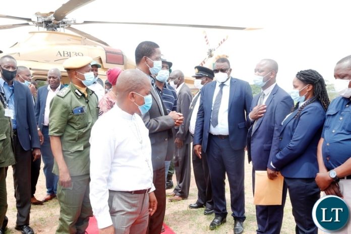 President Edgar Lungu on arrival in Itezhi tezhi for a working visit.