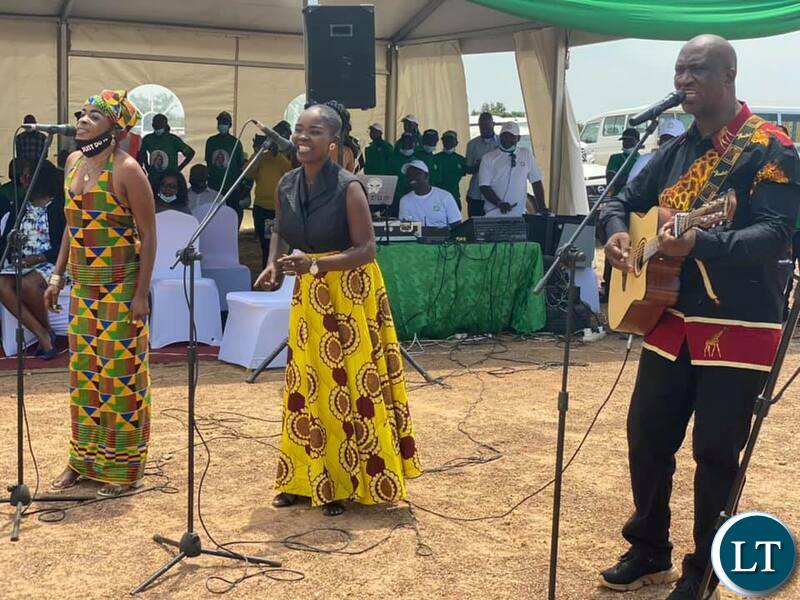 Performers entertain guests during the laying of a foundation stone on the construction site for an international convention centre, 3 star hotel and shopping mall