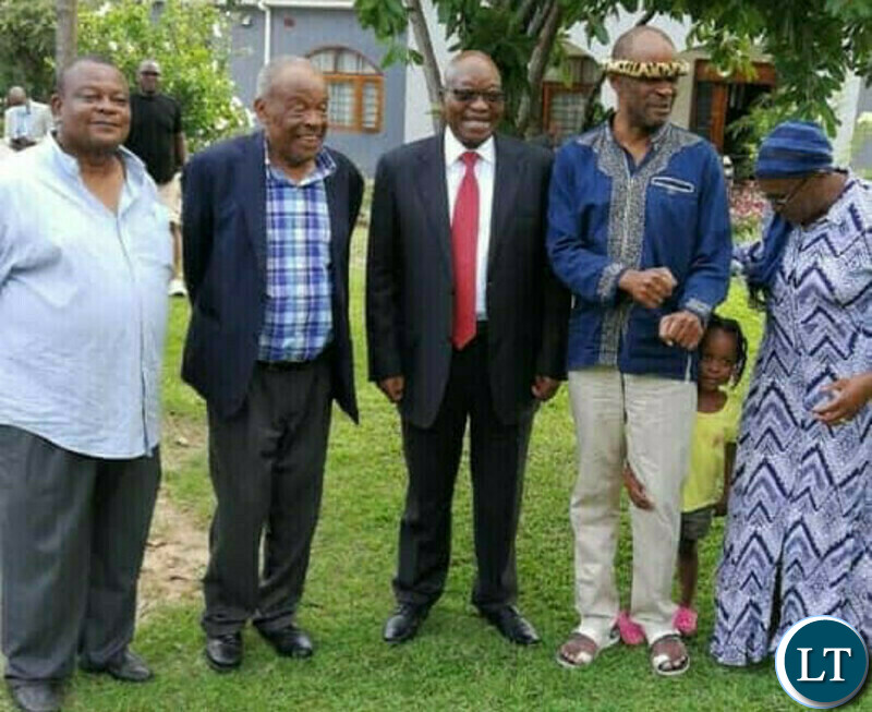 Former South African President Jacob Zumba with the the Mvunga family at Bank of Zambia Governor Christopher Mvunga’s farm estate near Chongwe.