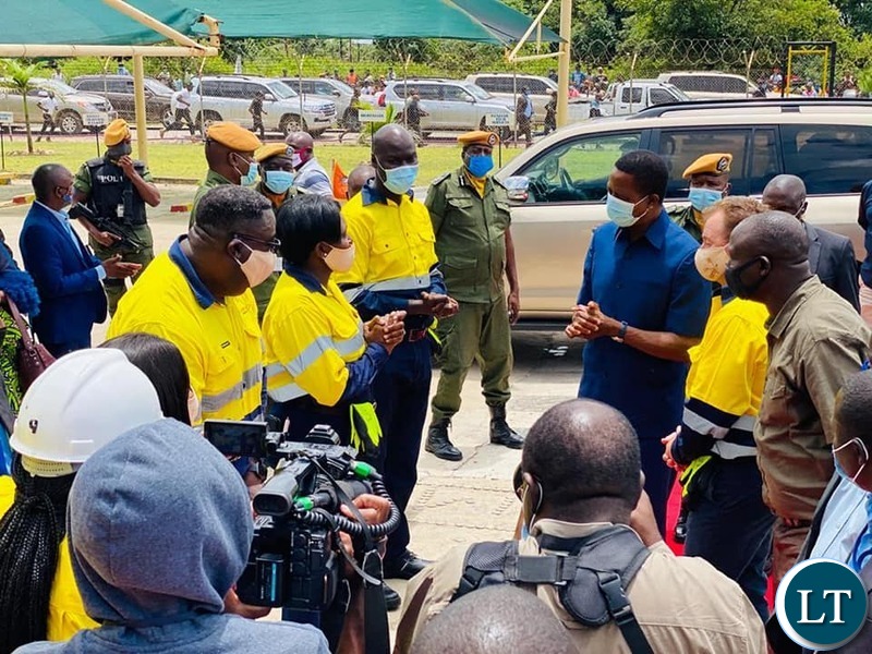 Zambian President Edgar Lungu being received at Lubambe Copper Mine