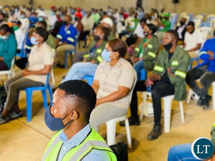 Workers Listening to President Lungu at Mopani Mines
