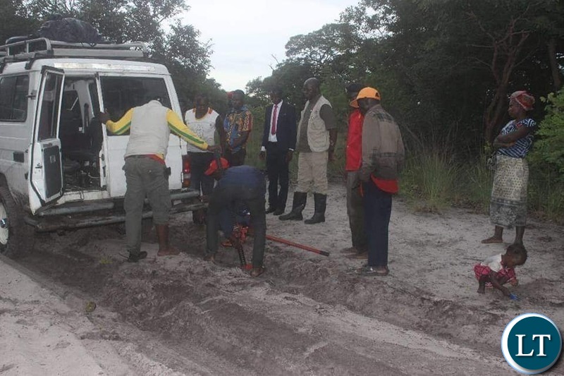 Former Minister of Finance Situmbeko Musokotwane campaining team endures the challenging terrain of Liuwa Constituency in Luola Ward Local Government Election in Western Province