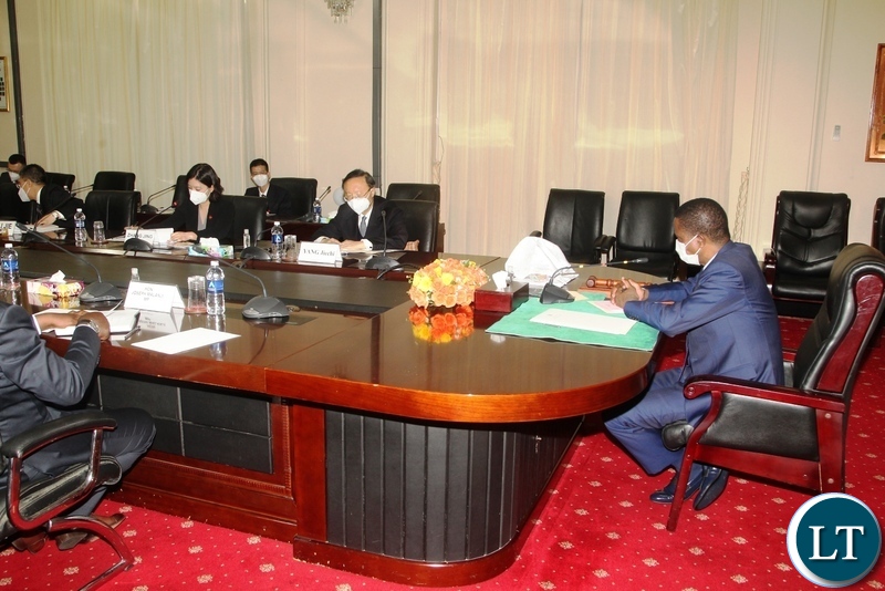 President Edgar Lungu speaking when a Chinese delegation led by Hr Yang Jiechi paid a courtesy call on him at State House