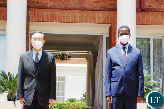 President Edgar Lungu with Hr Yang Jiechi when a Chinese delegation paid a courtesy call on him at State House