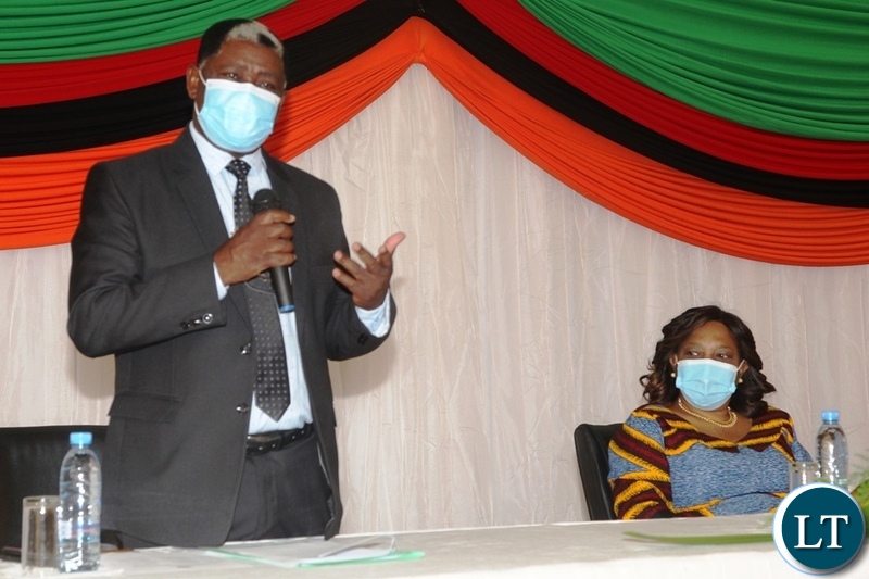 National Guidance and Religious Affairs Permanent Secretary Rev Howard Sikwela speaking during the launch of an Empowerment Scheme for Churches,Religious and Faith Based organisations at Government Complex