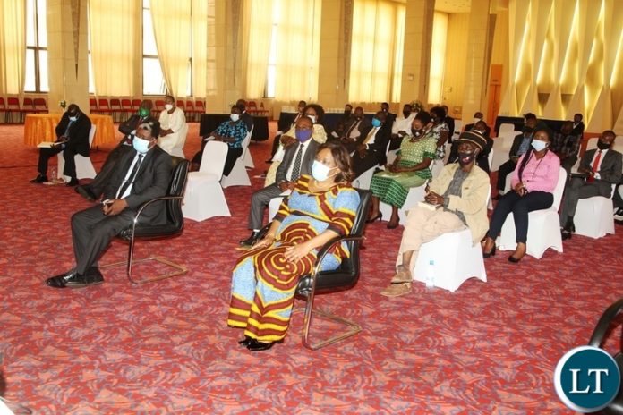 National Guidance and Religious Affairs Minister Rev Godfredah Sumaili speaking during the launch of an Empowerment Scheme for Churches,Religious and Faith Based organisations at Government Complex National Guidance and Religious Affairs Minister Rev Godfredah Sumaili speaking during the launch of an Empowerment Scheme for Churches,Religious and Faith Based organisations at Government Complex