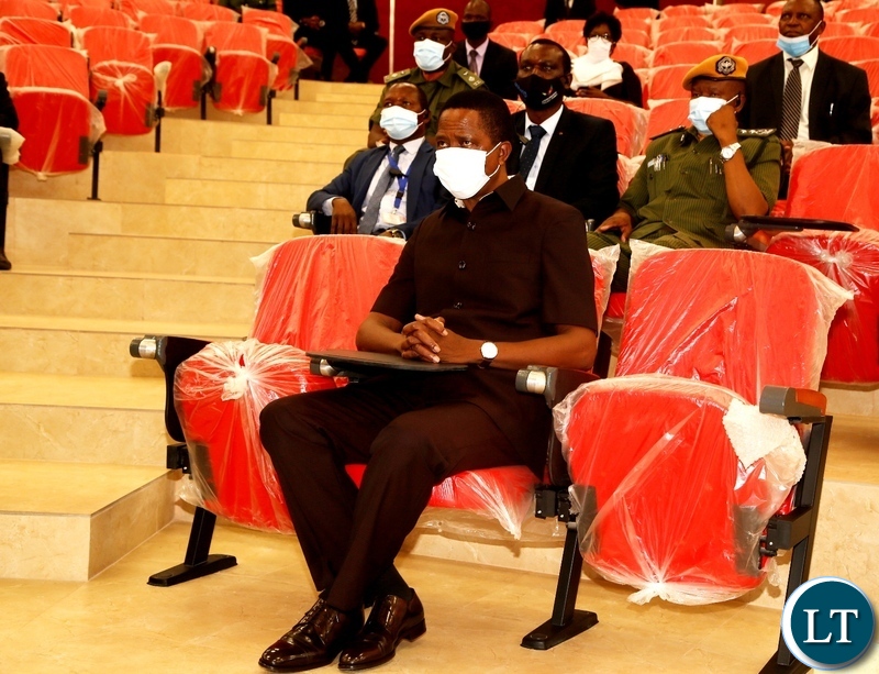 President Edgar Lungu having a feel of the new teaching and learning complex lecture theatre during the commissioning of the state of the art building at UNZA today.Picture by SUNDAY BWALYA/ZANIS