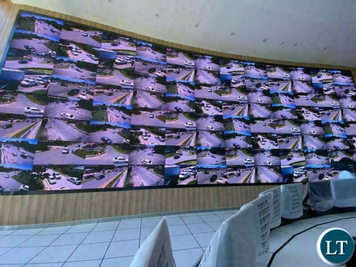 The Monitoring Cameras at the The Safe City National command centre in Lusaka,