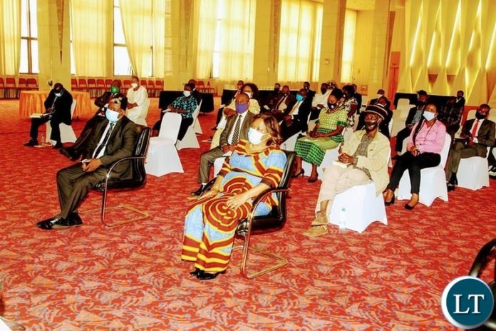 National Guidance and Religious Affairs Minister Rev Godfredah Sumaili speaking during the launch of an Empowerment Scheme for Churches,Religious and Faith Based organisations at Government Complex National Guidance and Religious Affairs Minister Rev Godfredah Sumaili speaking during the launch of an Empowerment Scheme for Churches,Religious and Faith Based organisations at Government Complex