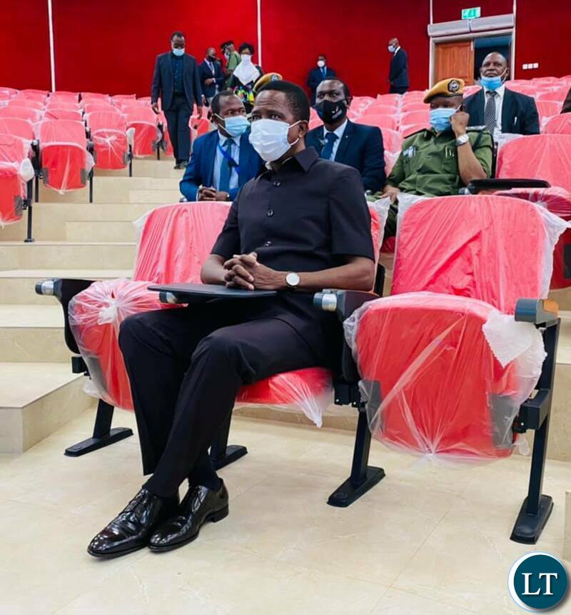 President Edgar Lungu having a feel of the new teaching and learning complex lecture theatre during the commissioning of the state of the art building at UNZA today.Picture by SUNDAY BWALYA/ZANIS