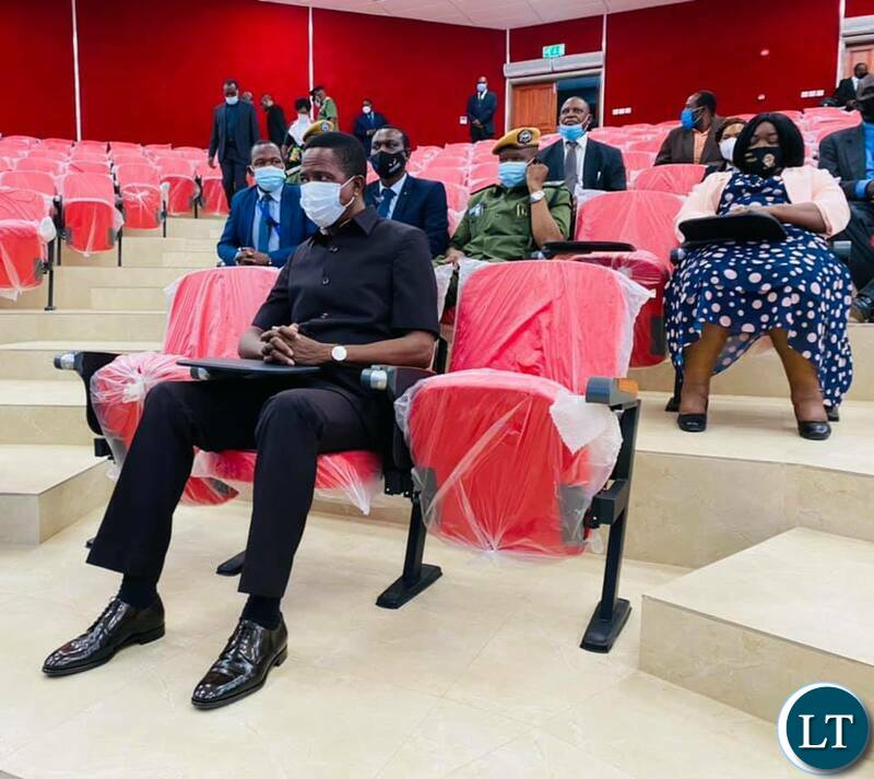 President Edgar Lungu having a feel of the new teaching and learning complex lecture theatre during the commissioning of the state of the art building at UNZA today.Picture by SUNDAY BWALYA/ZANIS