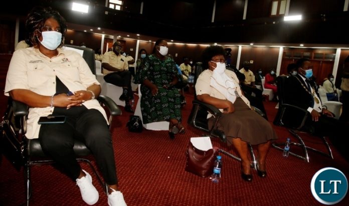 From (left) is Lands Minister Jean Kapata, Livestock and Fisheries Minister Professor Nkandu Luo and Lusaka Mayor Milees Sampa following the proceedings of this year's International women's day celebrations at Lusaka's Mulungushi Conference centre.Picture SUNDAY BWALYA/ZANIS