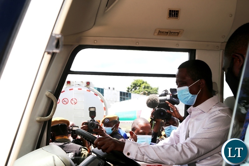 President Edgar Lungu samples one of the purchased Rosa Buses Government has bought for the youths during this year's youth day celebrations at Mulungushi Conference centre in Lusaka. Picture by SUNDAY BWALYA/ZANIS