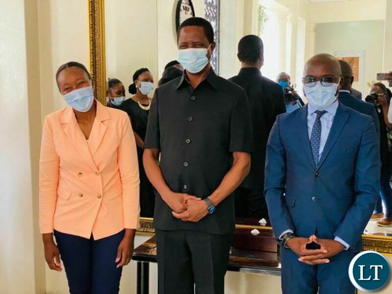 President Lungu meeting the ZAF female fighter jet pilot, Captain Thokozile Muwamba and her team who walked from Lusaka to Livingstone in a campaign against cyber bullying.