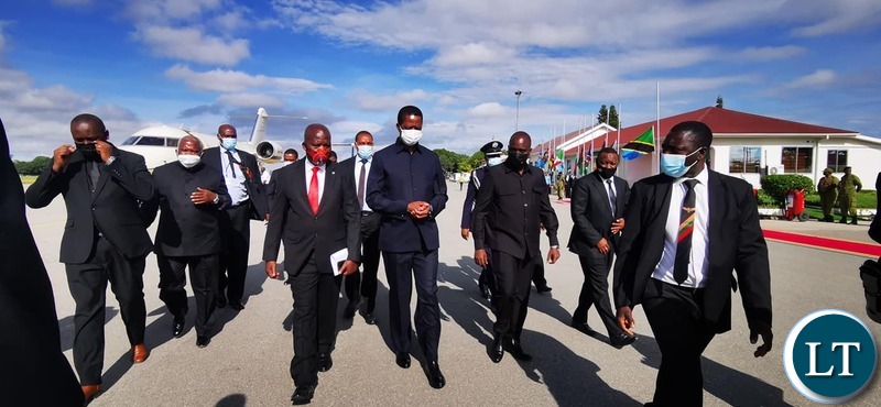 President Edgar Lungu arrives in Dodoma, Tanzania, to pay his last respect to Tanzania's late President John Pombe Magufuli