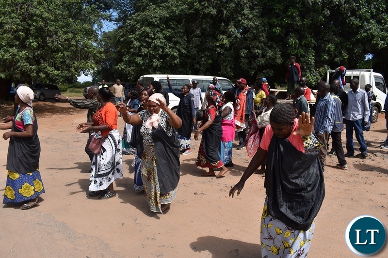 Women from the Mukuni Royal Establishment of Kazungula District yesterday protested outside the Livingstone Central police station demanding the release of Chief Mukini's wife who was arrested on Monday. Picture by KELVIN MUDENDA