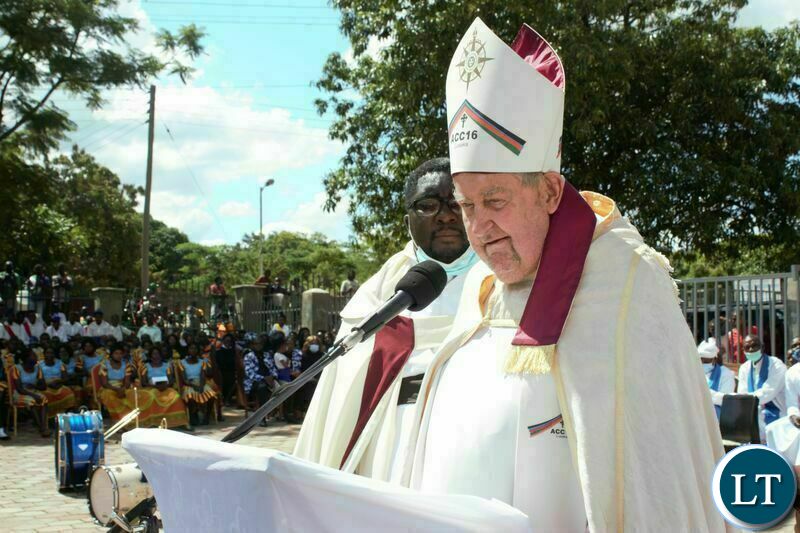 BISHOP John Osmas, founder of the Anglican Eastern Diocese, speaking during the commissioning of the new church building named after him in Chipata yesterday. PICTURE BY STEPHEN MUKOBEKO/ZANIS