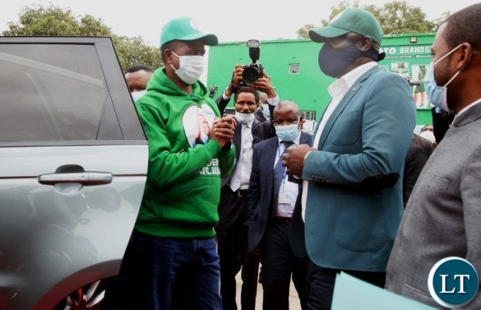 President Edgar Lungu being received by PF Secretary General Davies Mwila when the President arrived to file nominations at the PF Secretariat. Picture by SUNDAY BWALYA/ZANIS