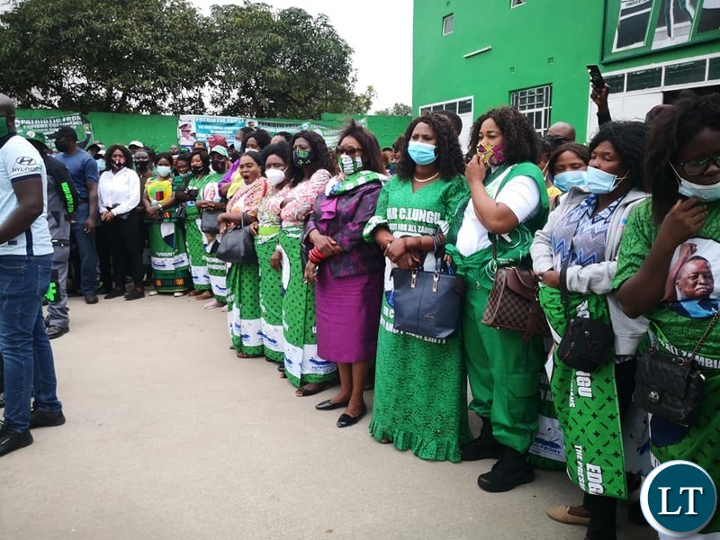 PF Women Line up to Welcome President Lungu when he turned up to file his nomination