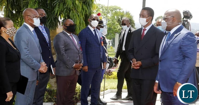 President Edgar Lungu  introduces his delegation to  Democratic Republic of Congo (DRC) President Felix Tshisekedi