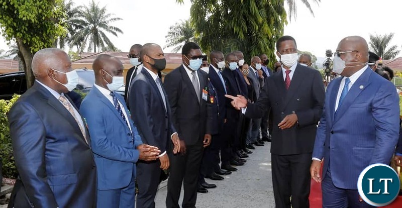 President Edgar Lungu  introduces his delegation to  Democratic Republic of Congo (DRC) President Felix Tshisekedi