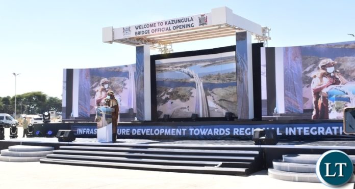 A Tswana representative welcomes guests during the official opening of the Kazungula bridge on the Botswana side