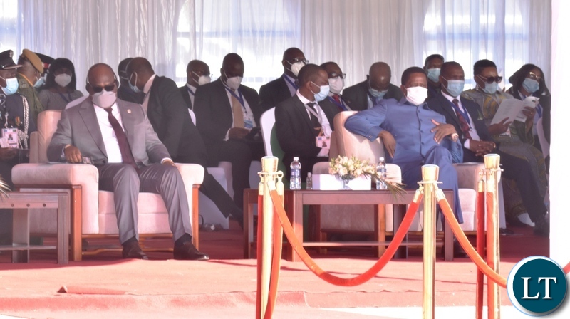 DRC President Felix Tshisekedi and Guest of Honour with President Edgar Lungu following proceedings during the official opening of Kazungula bridge