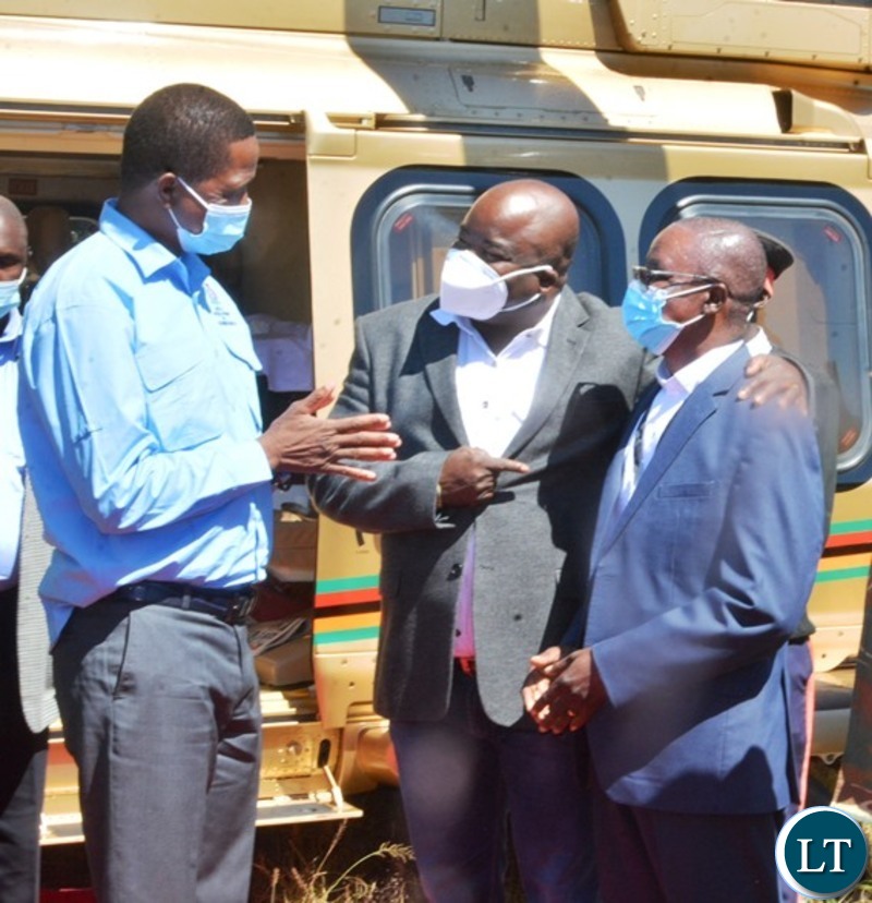 President Edgar Lungu greets tourism ps Patrick lungu when he visited the David livingstone memorial site on chitambo district