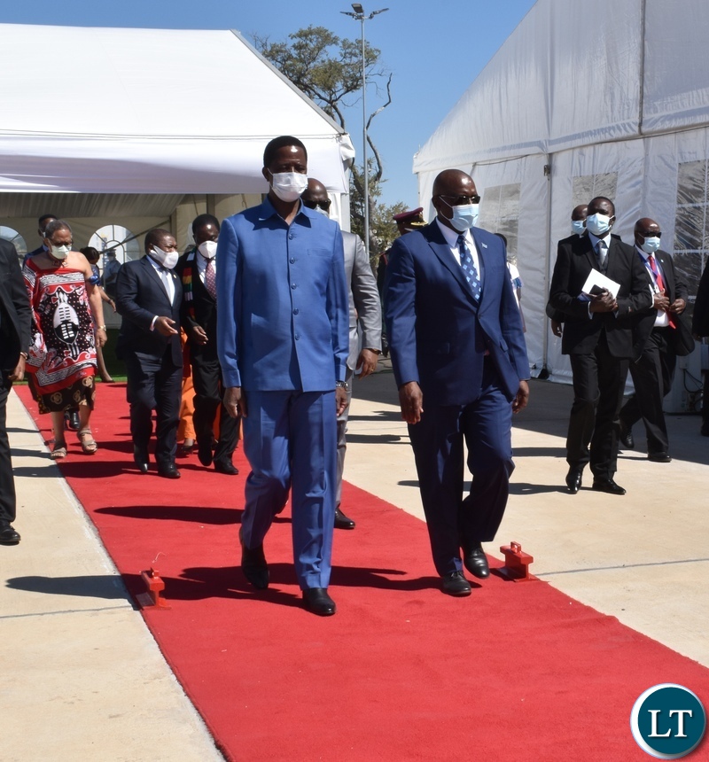 President Edgar Lungu and President of Botswana Mokgweetsi Masisi arriving to officially open the Kazungula bridge