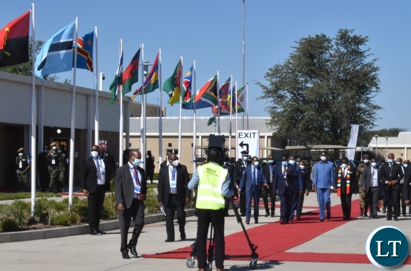 President Edgar Lungu and other heads of State arriving at the official opening of the Kazungula one stop border post on the Zambian side