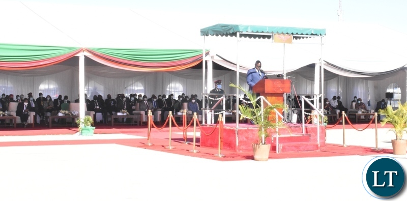 President of Botswana Mokgweetsi Masisi delivering his speech during the official opening of the Kazungula bridge