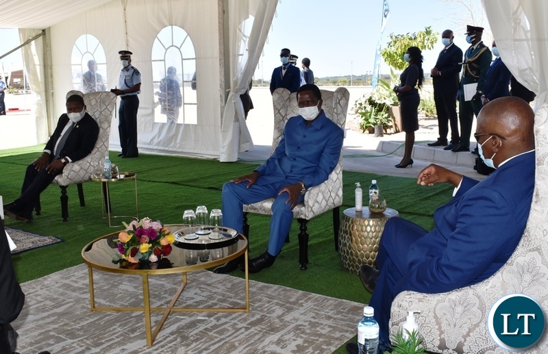 President of Botswana Mokgweetsi Masisi welcoming President Edgar Lungu and Mozambican President Flipe Nyusi in Kasane during the official opening of the Kazungula bridge