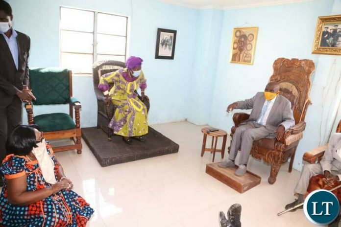 Vice President Inonge Wina and President Edgar Lungu decision Professor Nkandu Luo paying a courtesy call on Paramount Chief Chitimukulu of the Bemba speaking people 