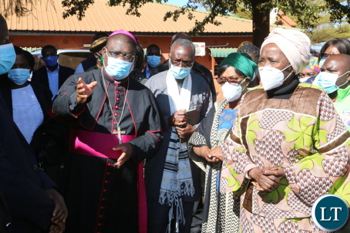 Solwezi Diocese Rt Rev. Bishop Charles Kasonde welcomes Vice President Inonge Wina and presidential running mate Prof. Nkandu Luo at Catholic Solwezi Diocese grounds yesterday. Saturday, June 12, 2021. Picture by ROYD SIBAJENE/ZANIS Solwezi Diocese Rt Rev. Bishop Charles Kasonde welcomes Vice President Inonge Wina and presidential running mate Prof. Nkandu Luo at Catholic Solwezi Diocese grounds yesterday. Saturday, June 12, 2021. Picture by ROYD SIBAJENE/ZANIS
